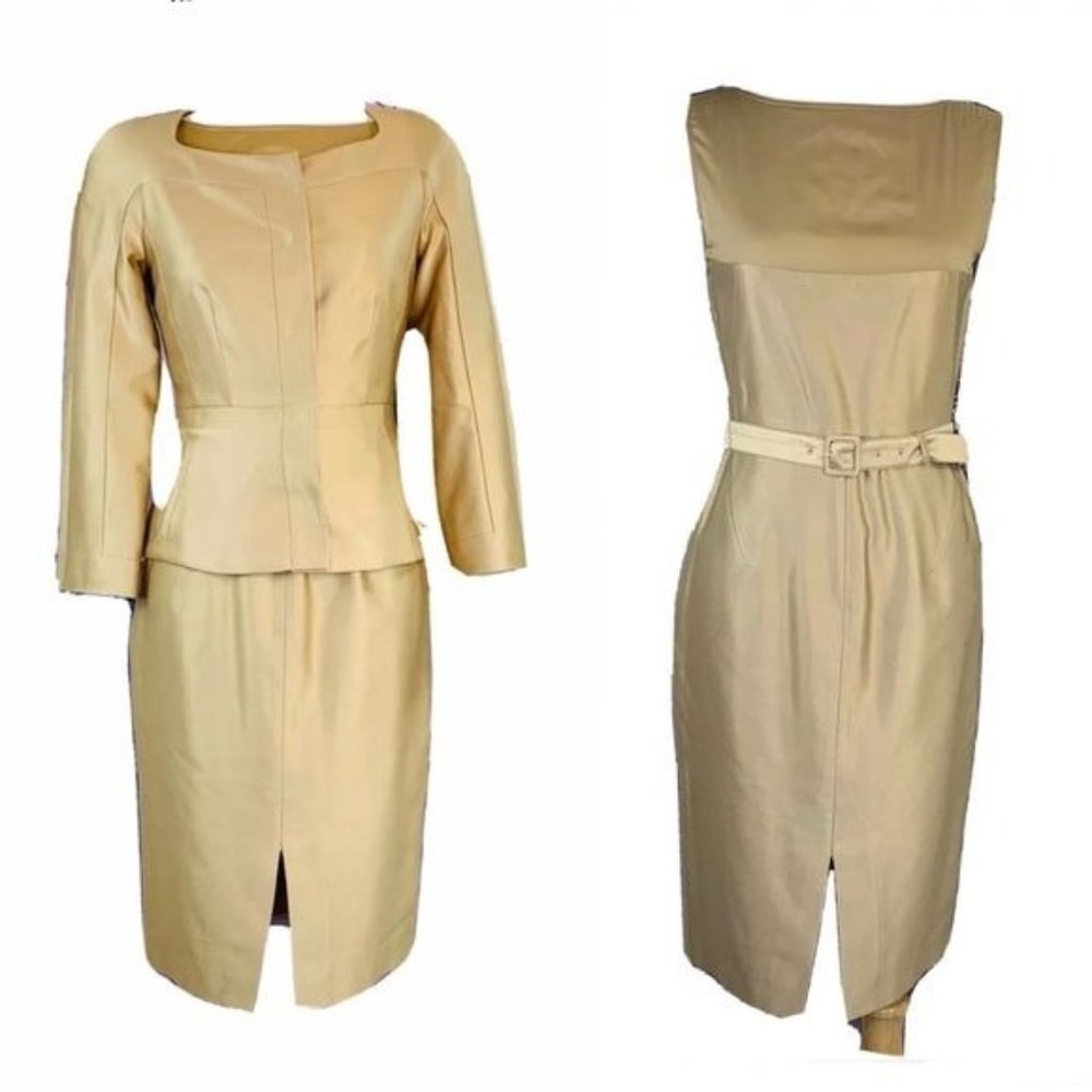 L.K. Bennet Suit 3Pc Dress Silk Set Elegant London International Luxury Fashion - Picture 2 of 16